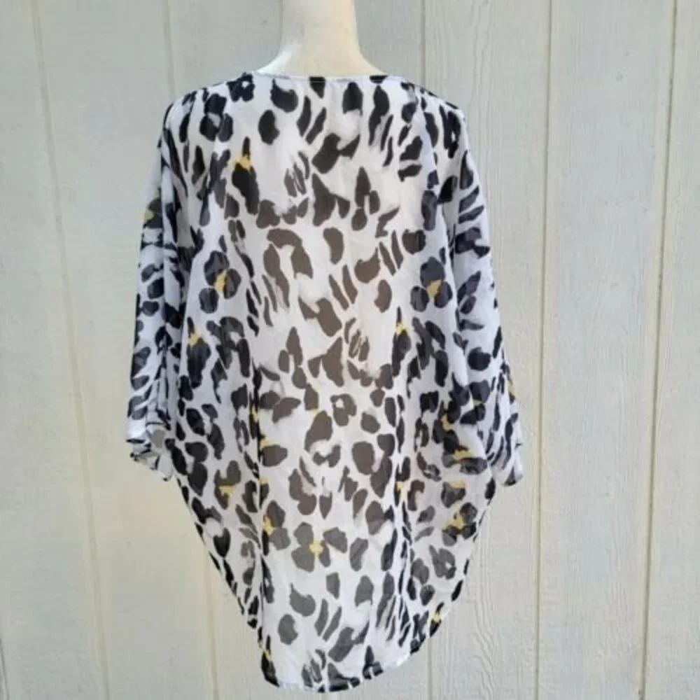 womens leopard print sheer open front cardigan/swim coverup size small - Picture 2 of 4